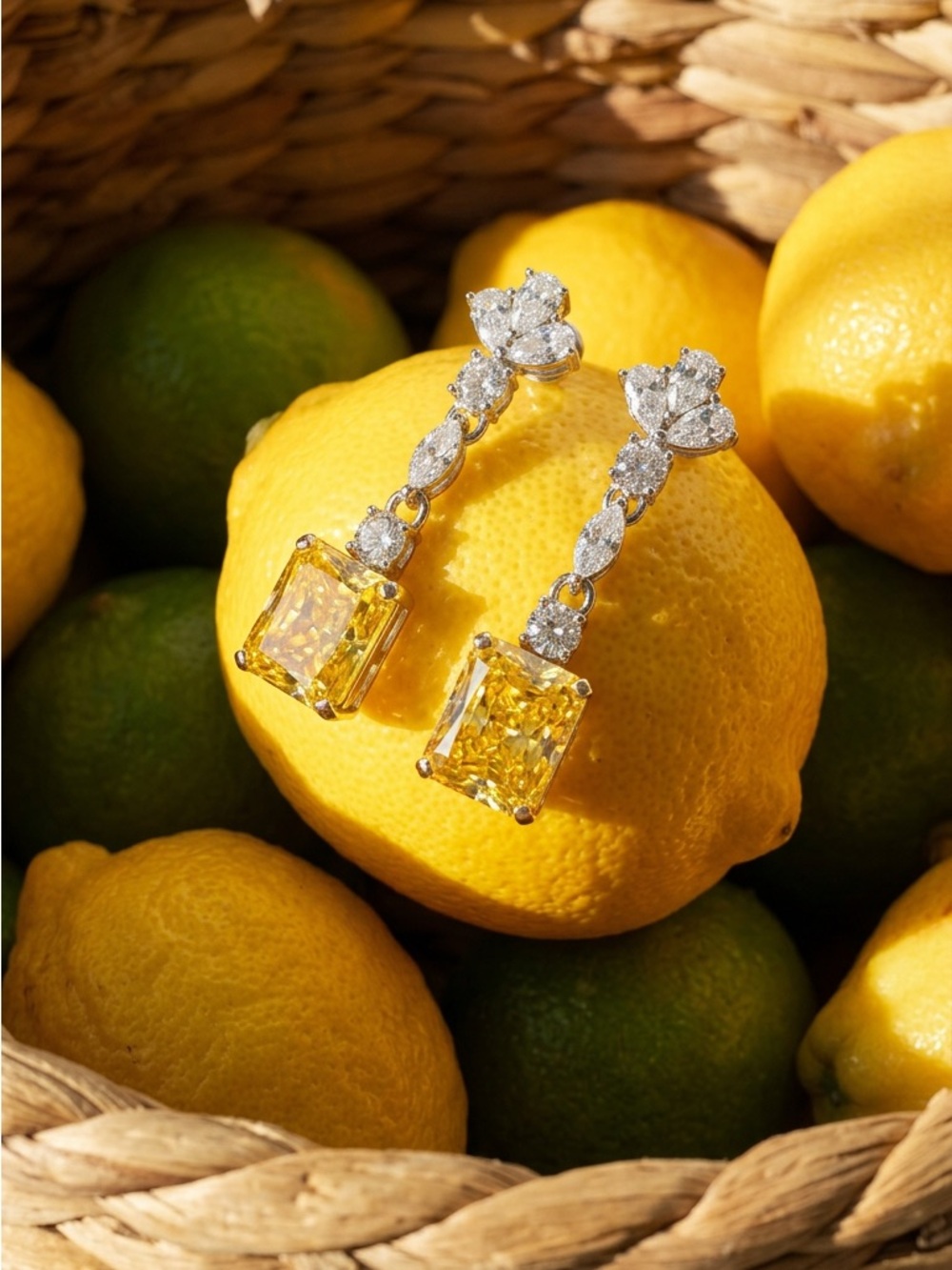 Yellow Cubic Zirconia Drop Earrings - Women Jewelry